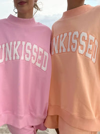 Papaya Orange Varsity Sunkissed Embroidered Mockneck Sweatshirt 100% Cotton