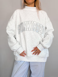 Pearl Grey Mockneck Sunkissed Varsity Embroider Sweatshirt