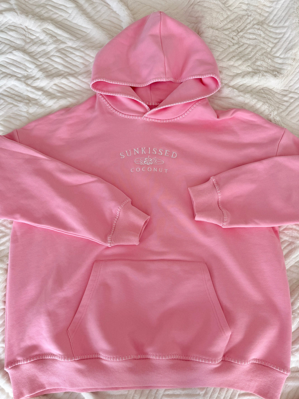 Cotton Candy Stitched Sunkissedcoconut Hoodie 100% Cotton