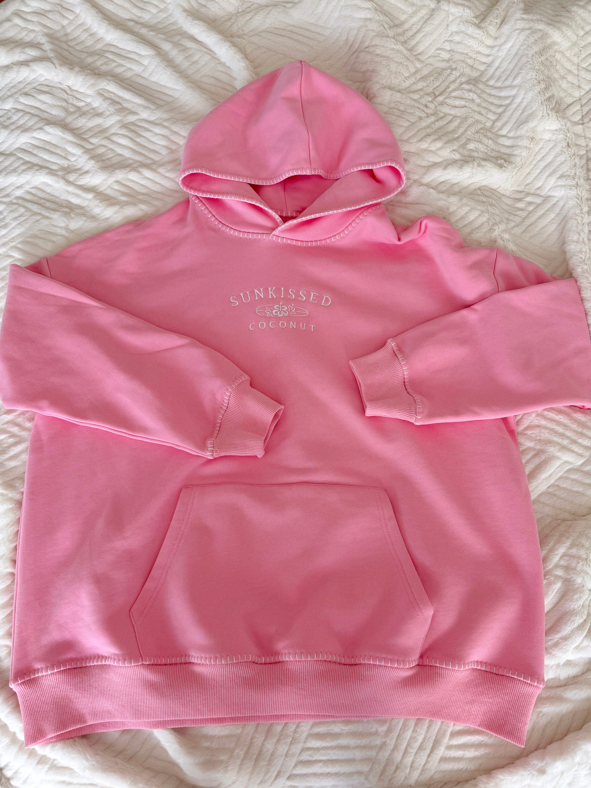 Cotton Candy Stitched Sunkissedcoconut Hoodie 100% Cotton