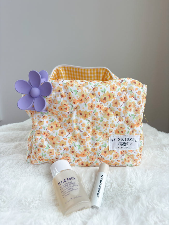 Small Yellow Flower Quilted Handmade Travel Bag