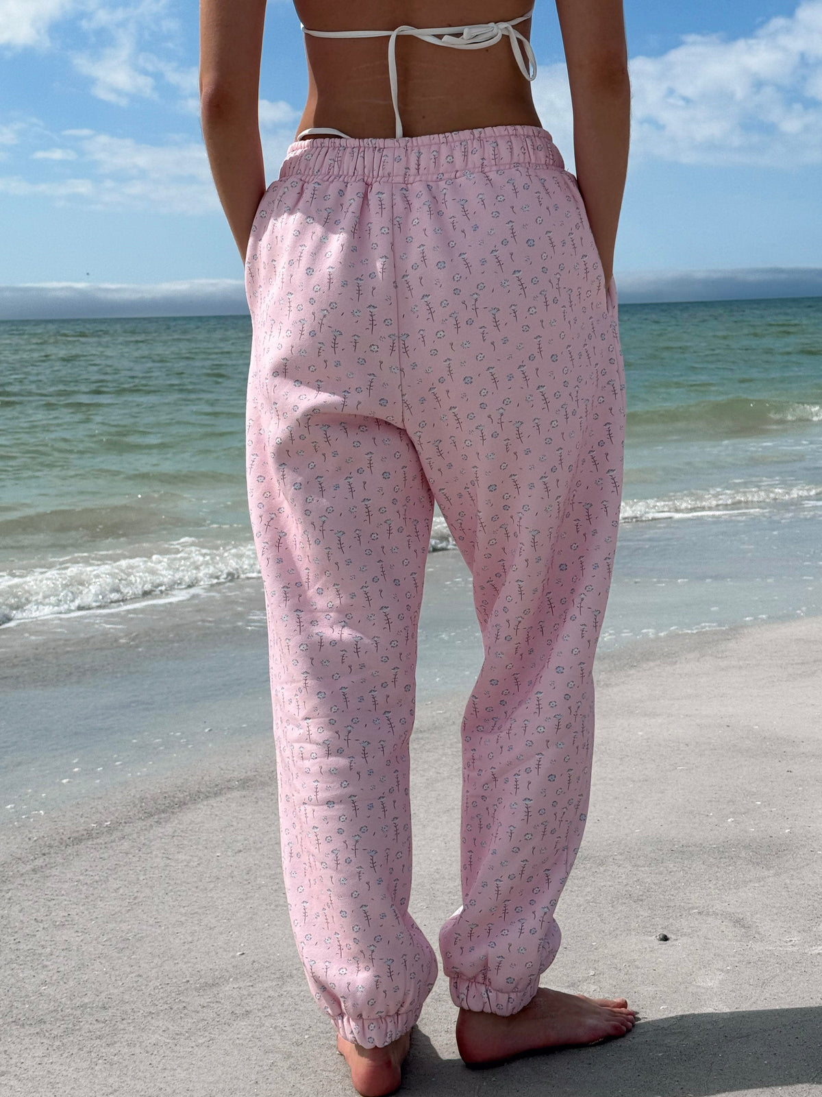 Light Pink Ditsy Blue Floral Joggers