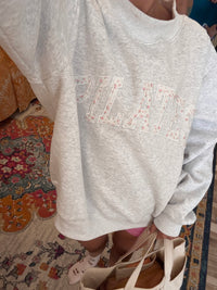 Pearl Grey Mockneck Pilates Embroider Sweatshirt