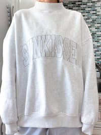 Pearl Grey Mockneck Sunkissed Varsity Embroider Sweatshirt