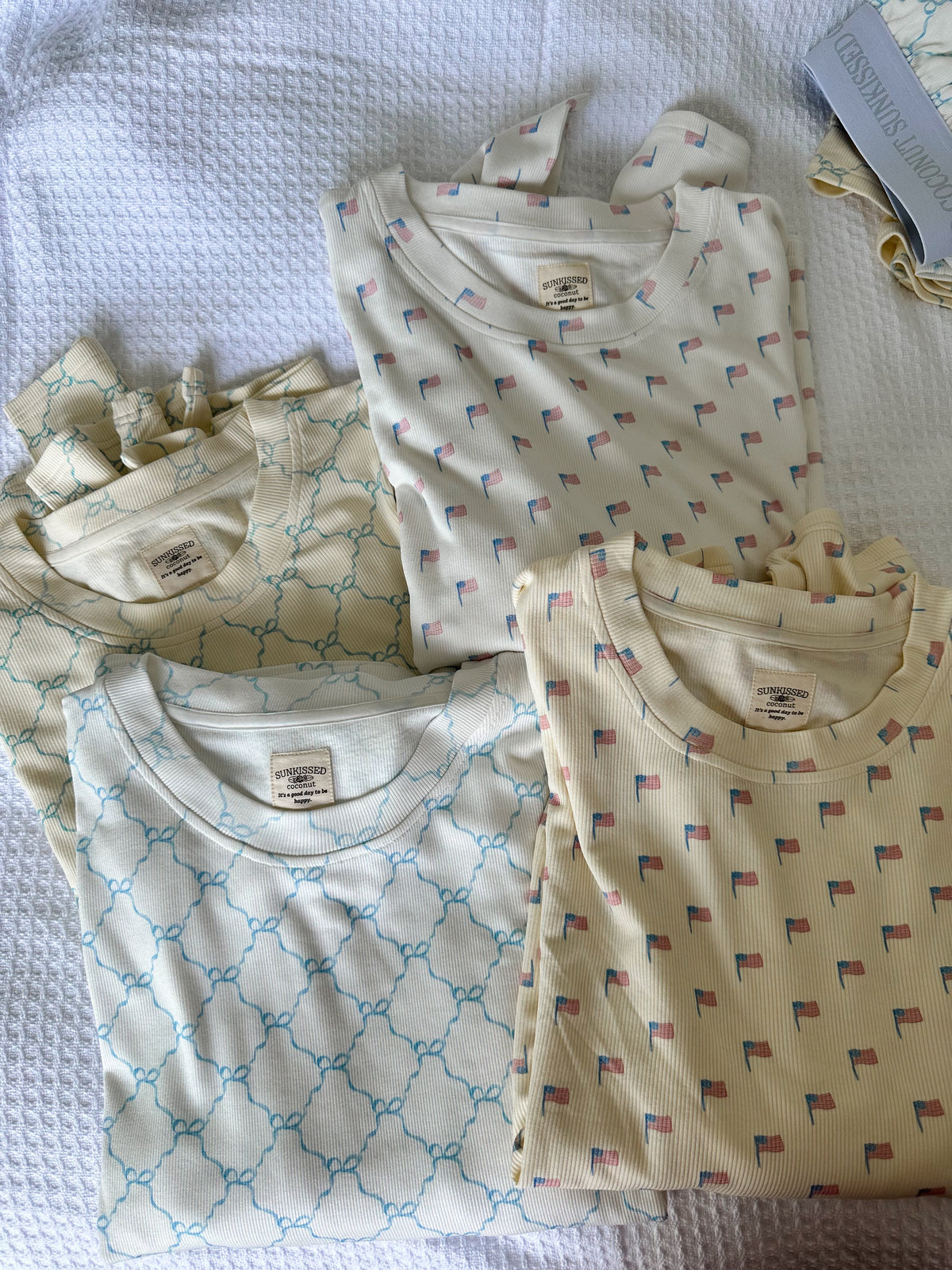 Pale Yellow American Flag Pajama Pattern Top