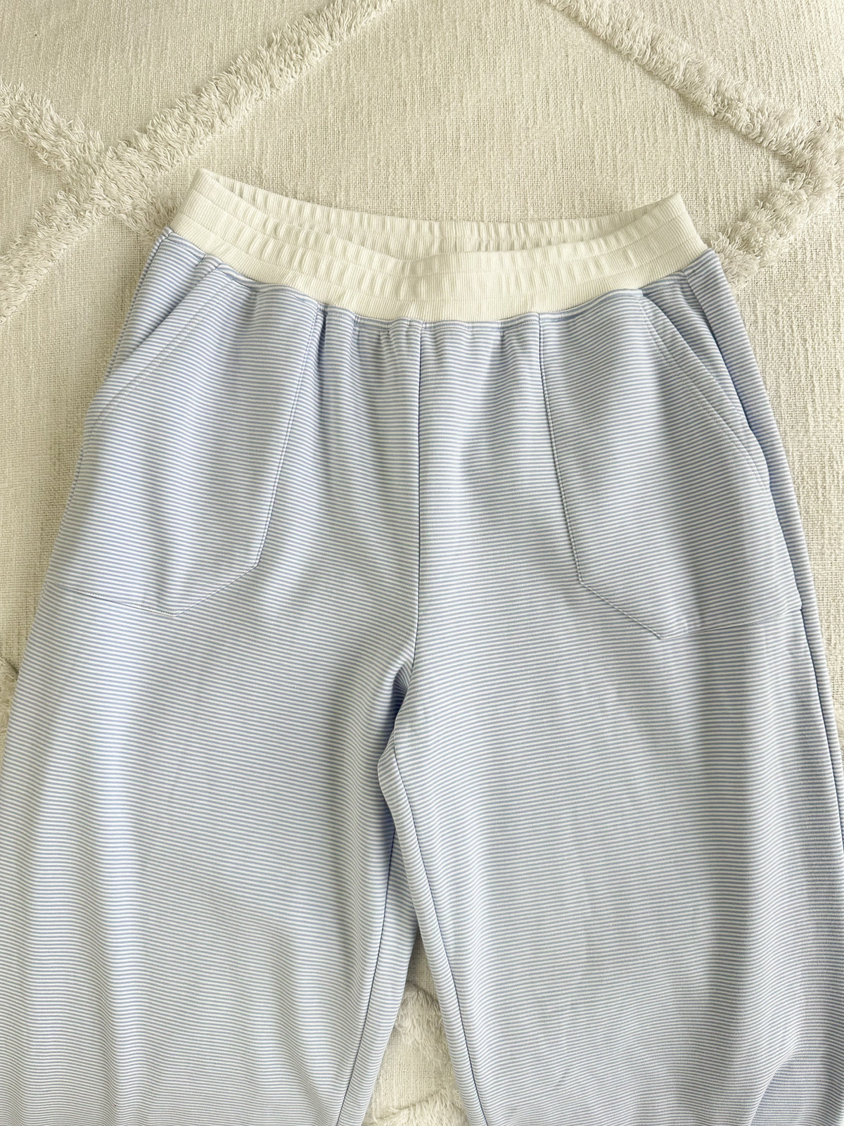Blue and White Mini Striped Sweatpants