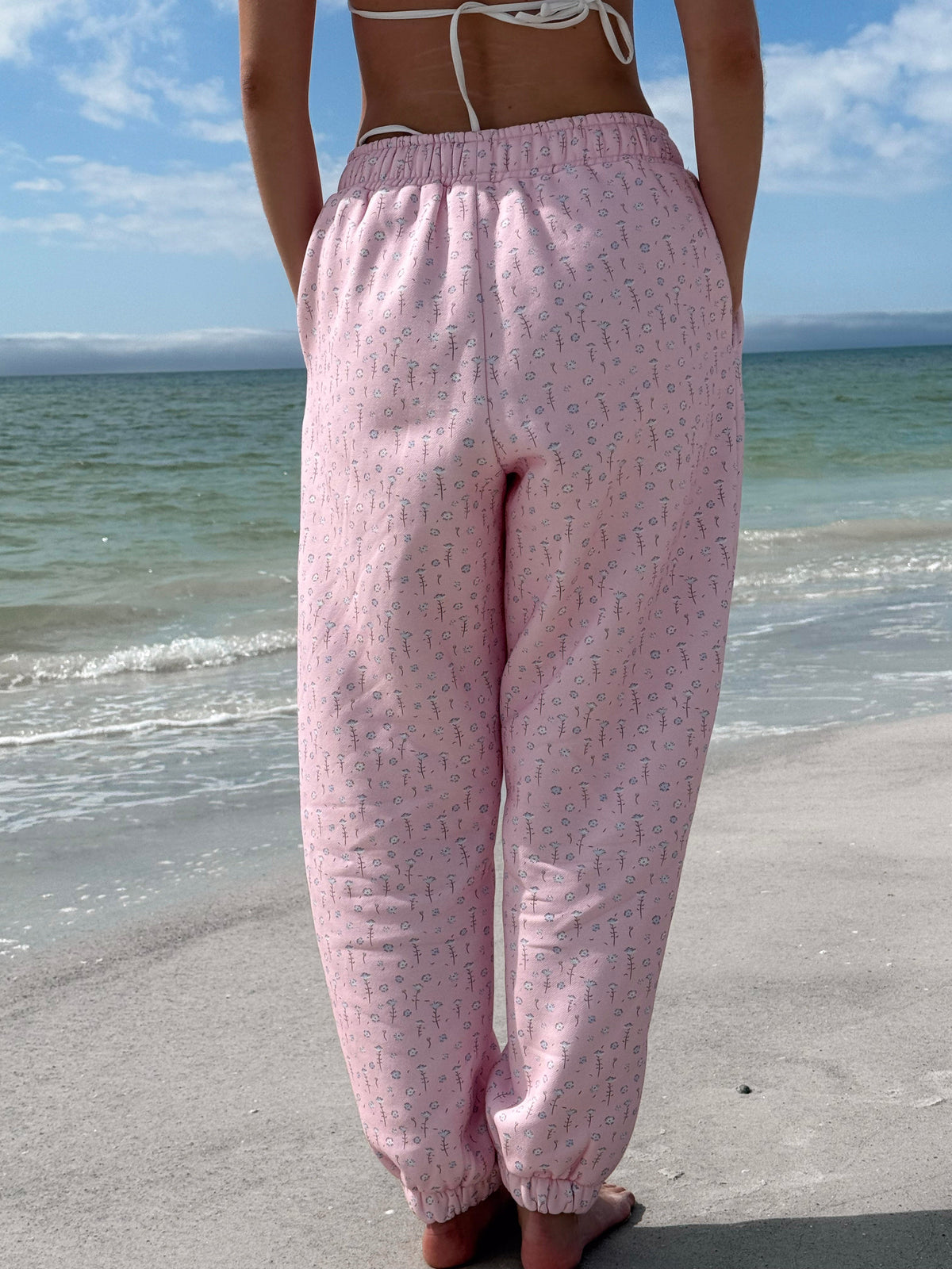 Light Pink Ditsy Blue Floral Joggers