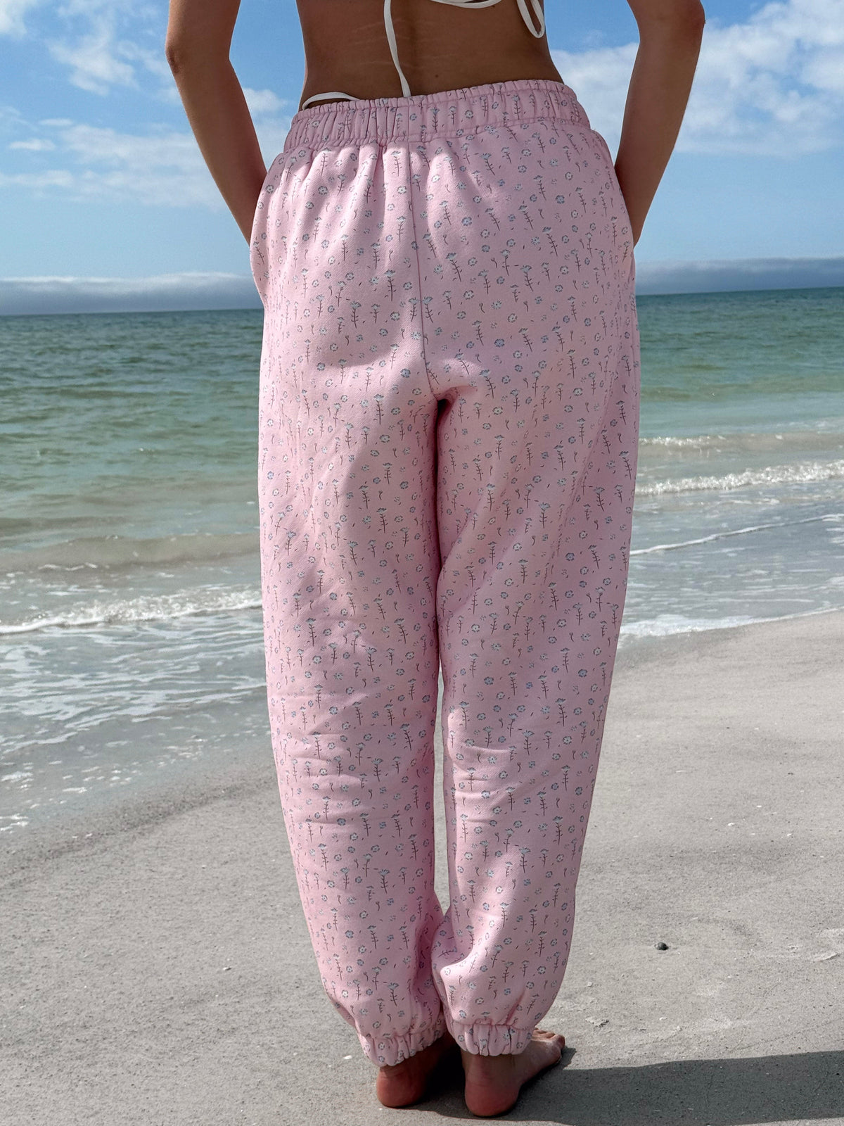 Light Pink Ditsy Blue Floral Joggers