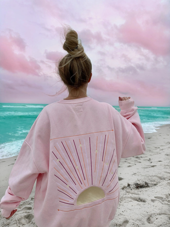 Light Pink Sunset Rays Embroider Sweatshirt