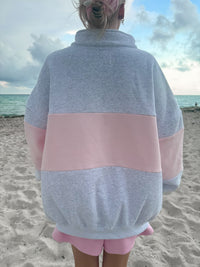 Pearl Grey And Pink Sunkissed Embroider Quarter-Zip