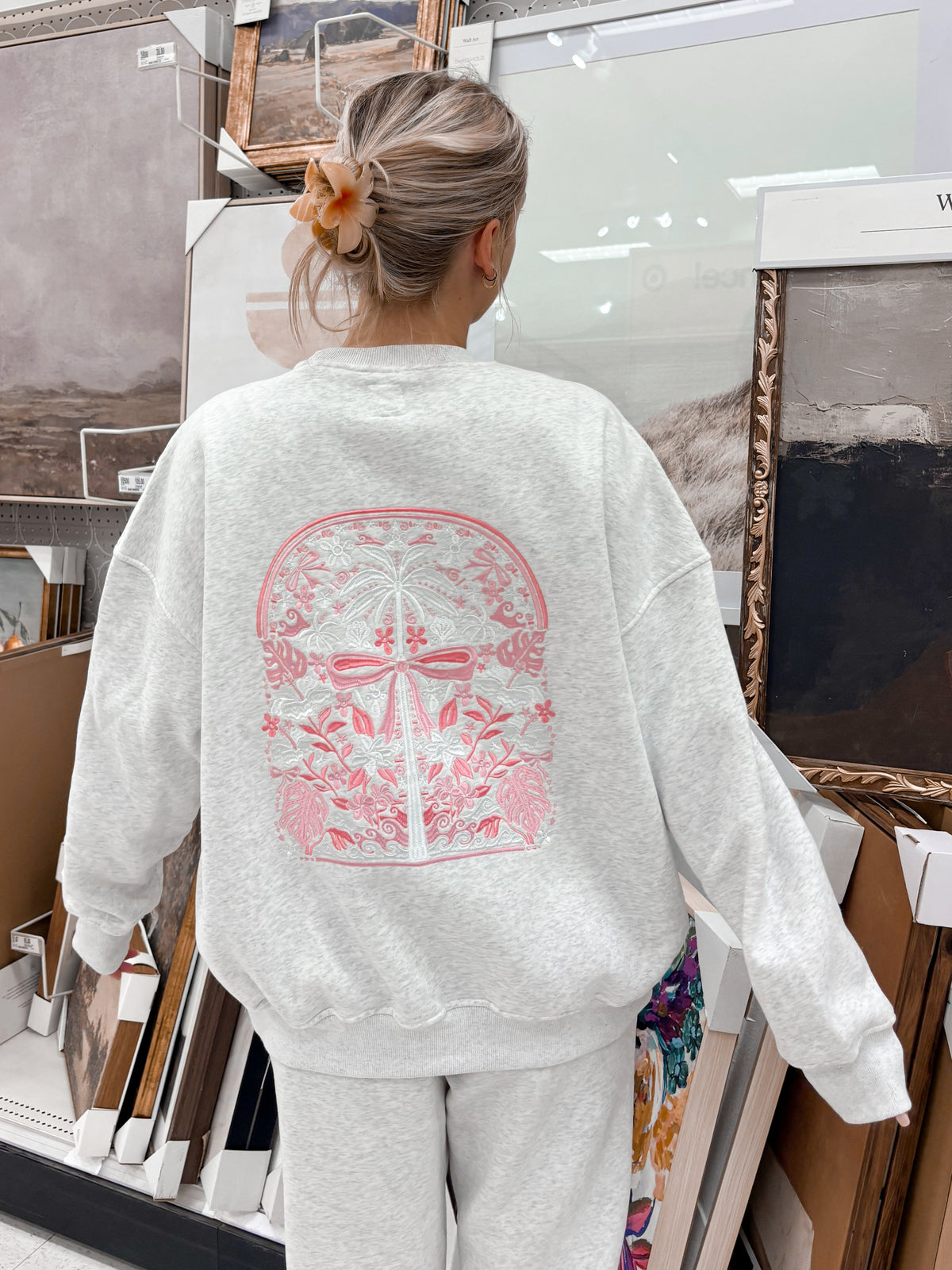 Pearl Grey Tropical Palms Sweatshirt