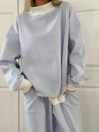 Blue and White Mini Striped Mockneck Sweatshirt