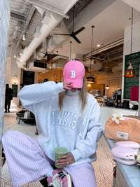 Pearl Grey Mockneck Sunkissed Varsity Embroider Sweatshirt