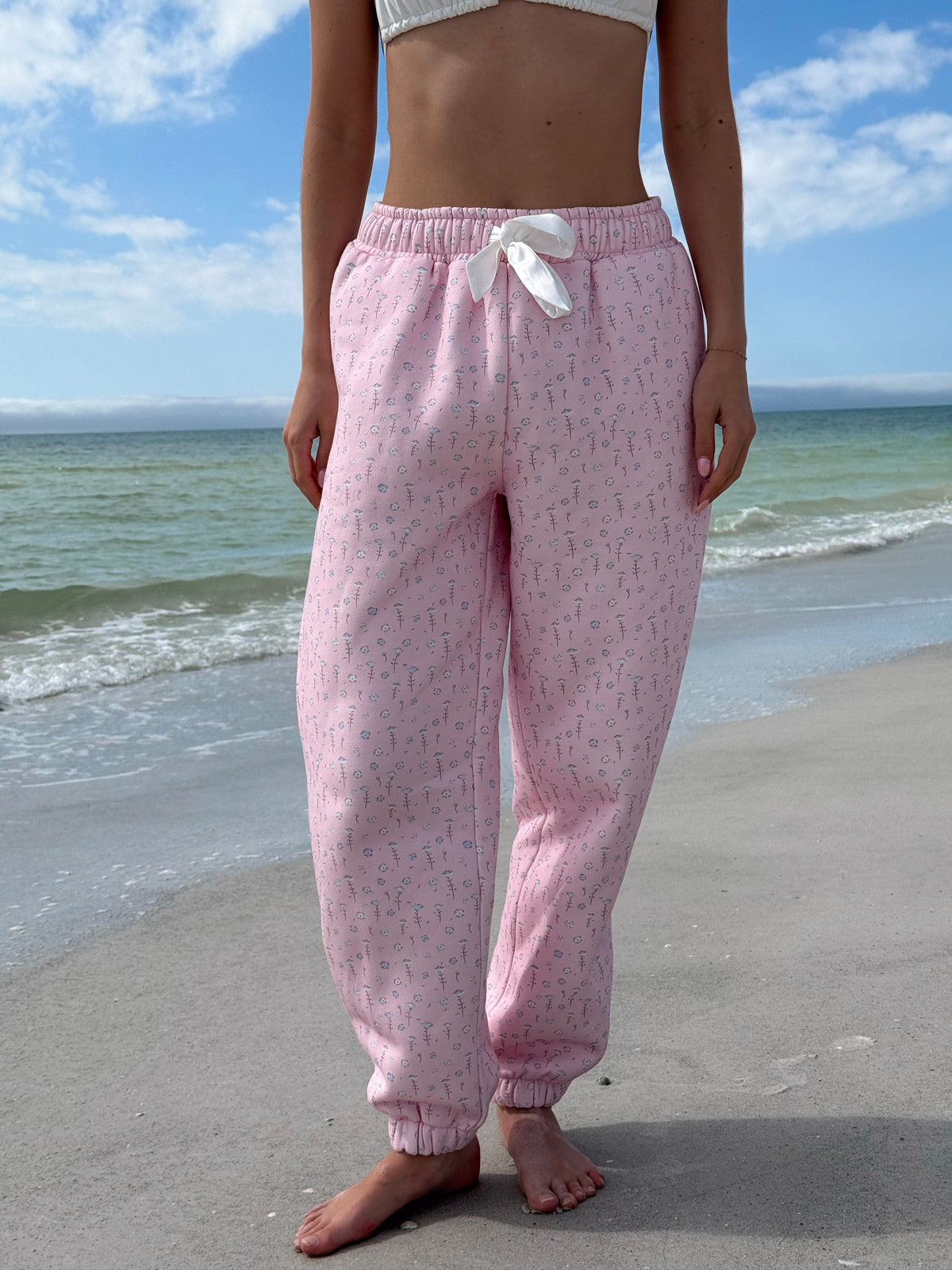 Light Pink Ditsy Blue Floral Joggers