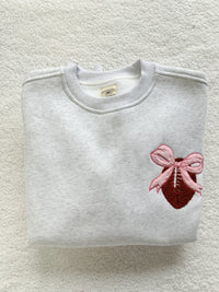 Pearl Grey Pink Bow Football Game Day Embroider Sweatshirt