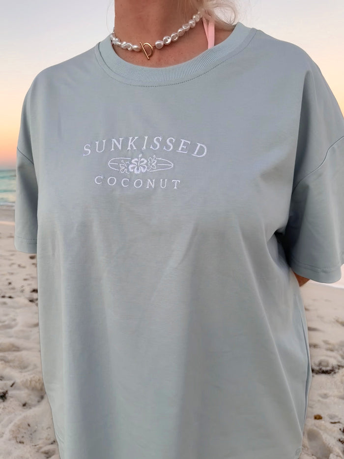 Glass Blue Basic Watercolor Cropped Embroider Tee
