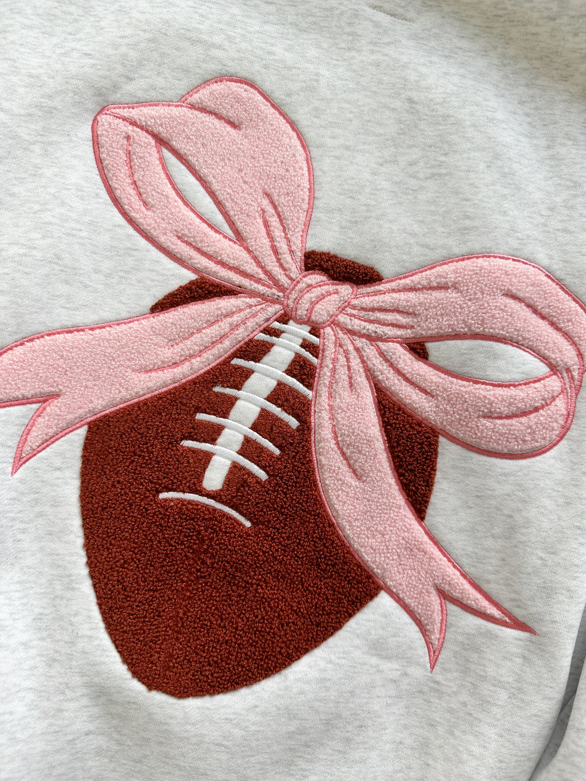Pearl Grey Pink Bow Football Game Day Embroider Sweatshirt