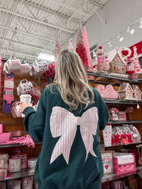 Winter Green Striped Bow Embroider Sweatshirt