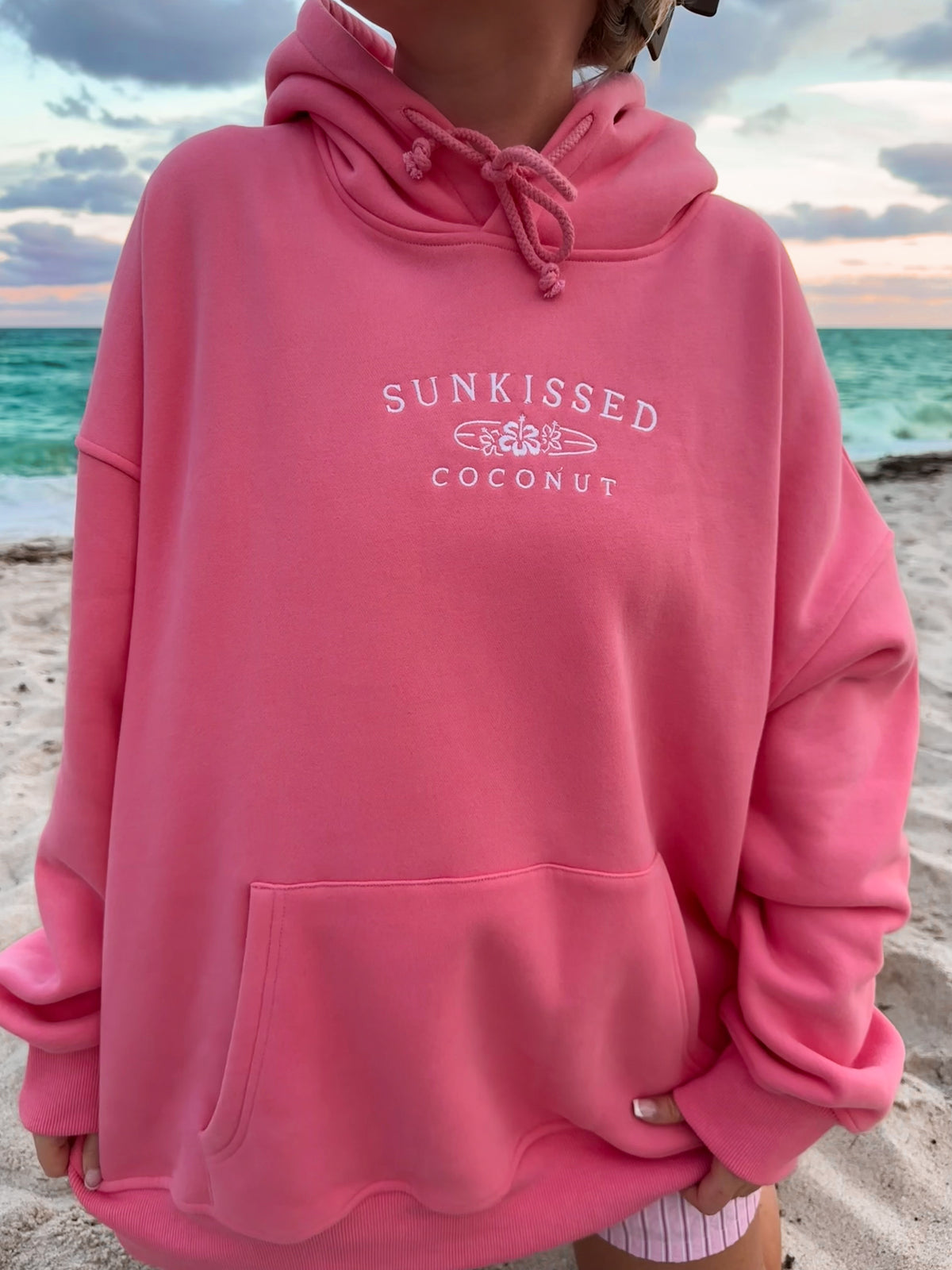 Hibiscus Pink Sunkissedcoconut Embroider Hoodie