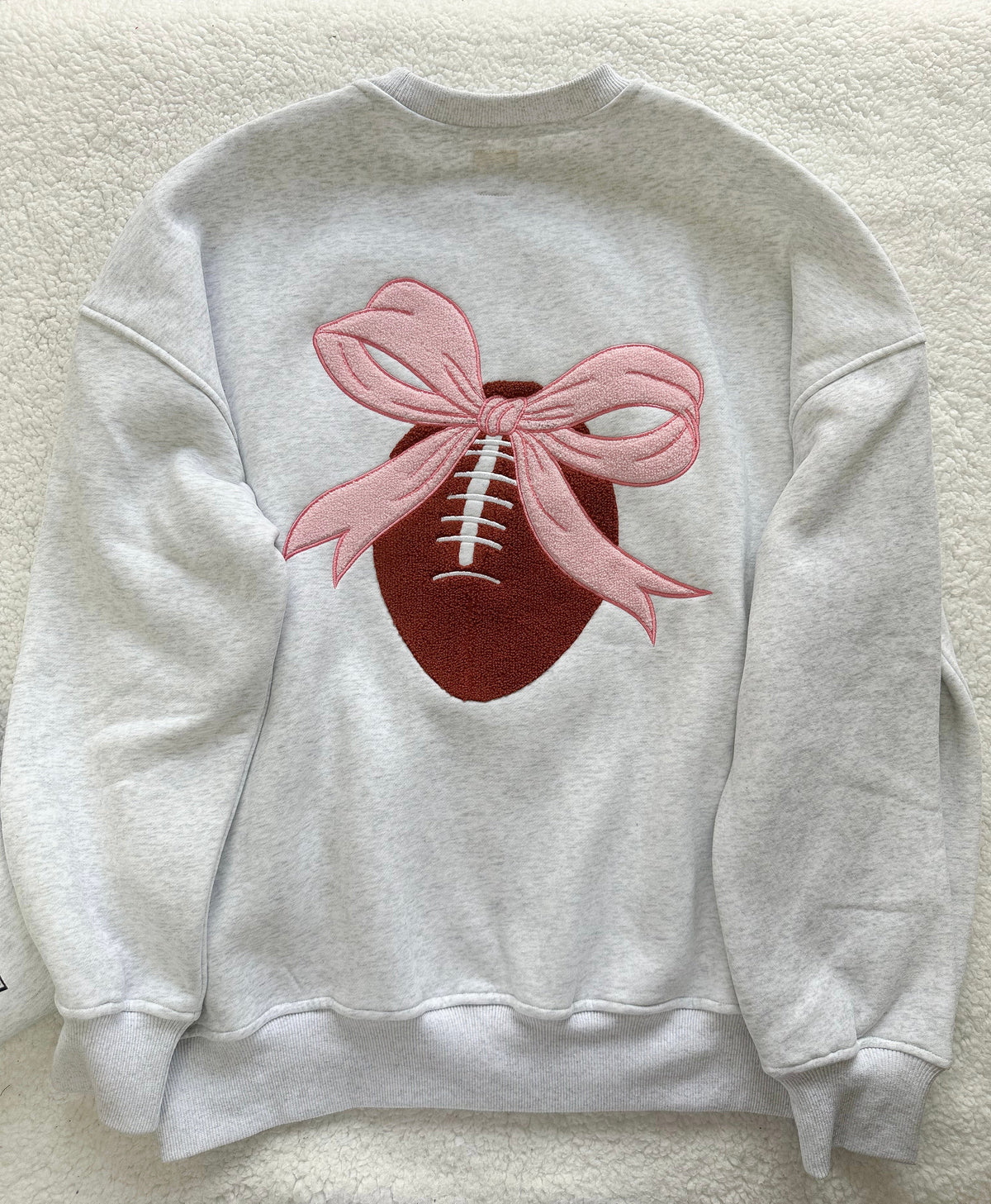 Pearl Grey Pink Bow Football Game Day Embroider Sweatshirt