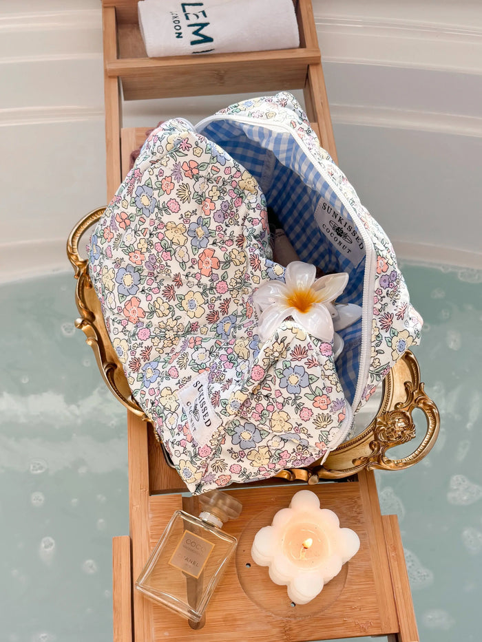 Large Pastel Flower Quilted Handmade Travel Bag