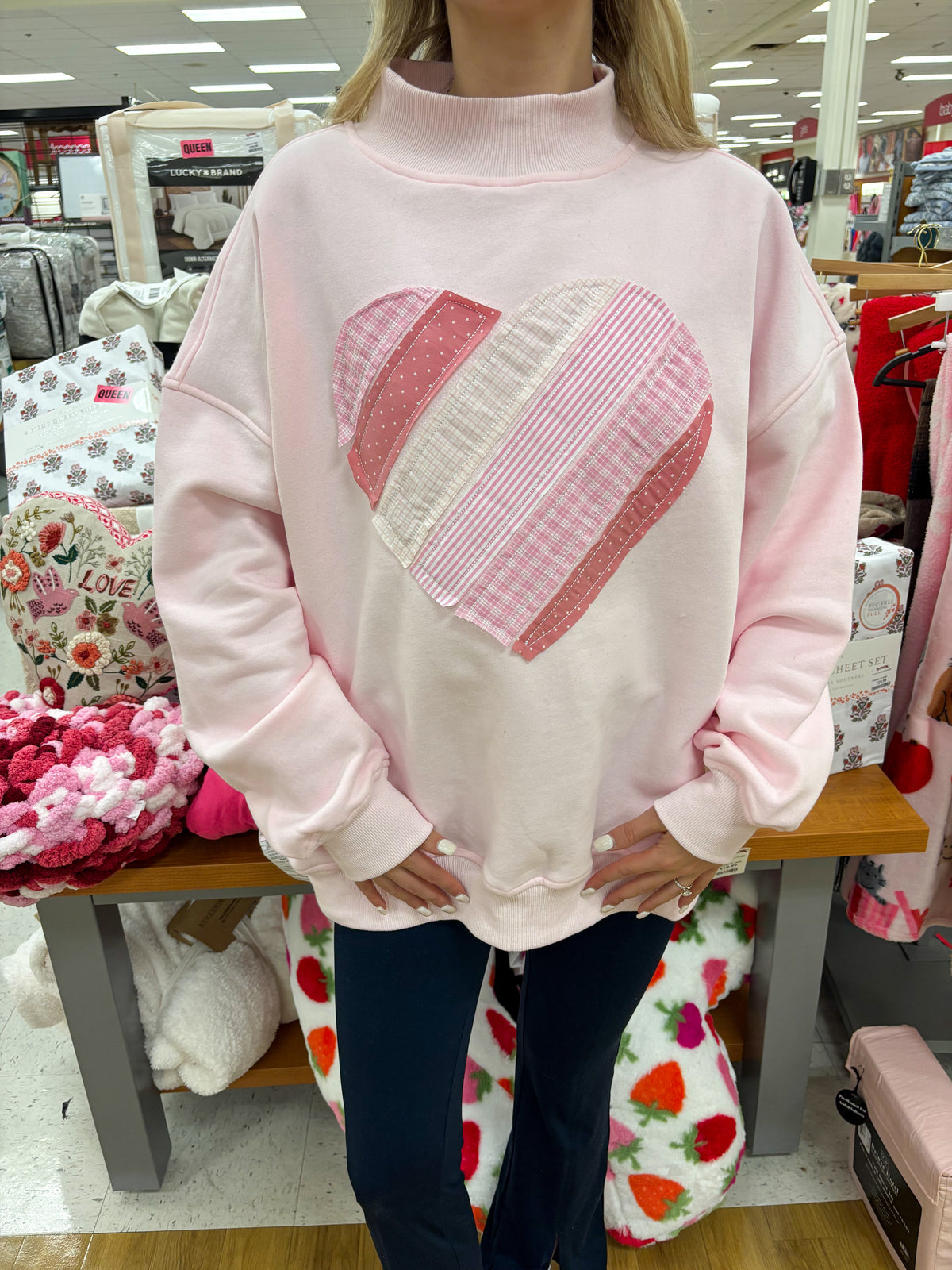 Light Pink Heart Mockneck Sweatshirt