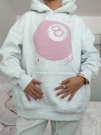 Pearl Grey Lucky You 8 Ball Embroider Hoodie