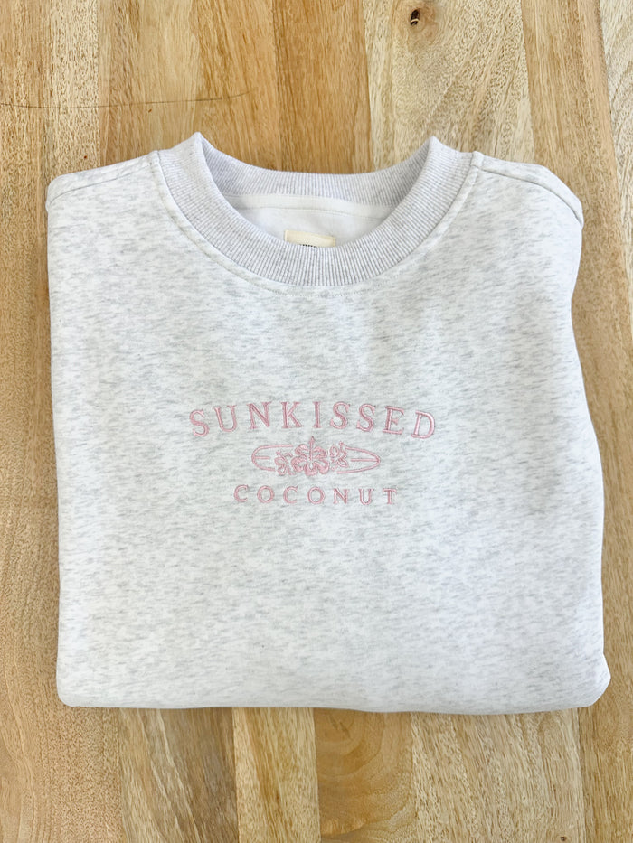 Pearl Grey and Pink Thread Sunkissedcoconut Embroider Sweatshirt