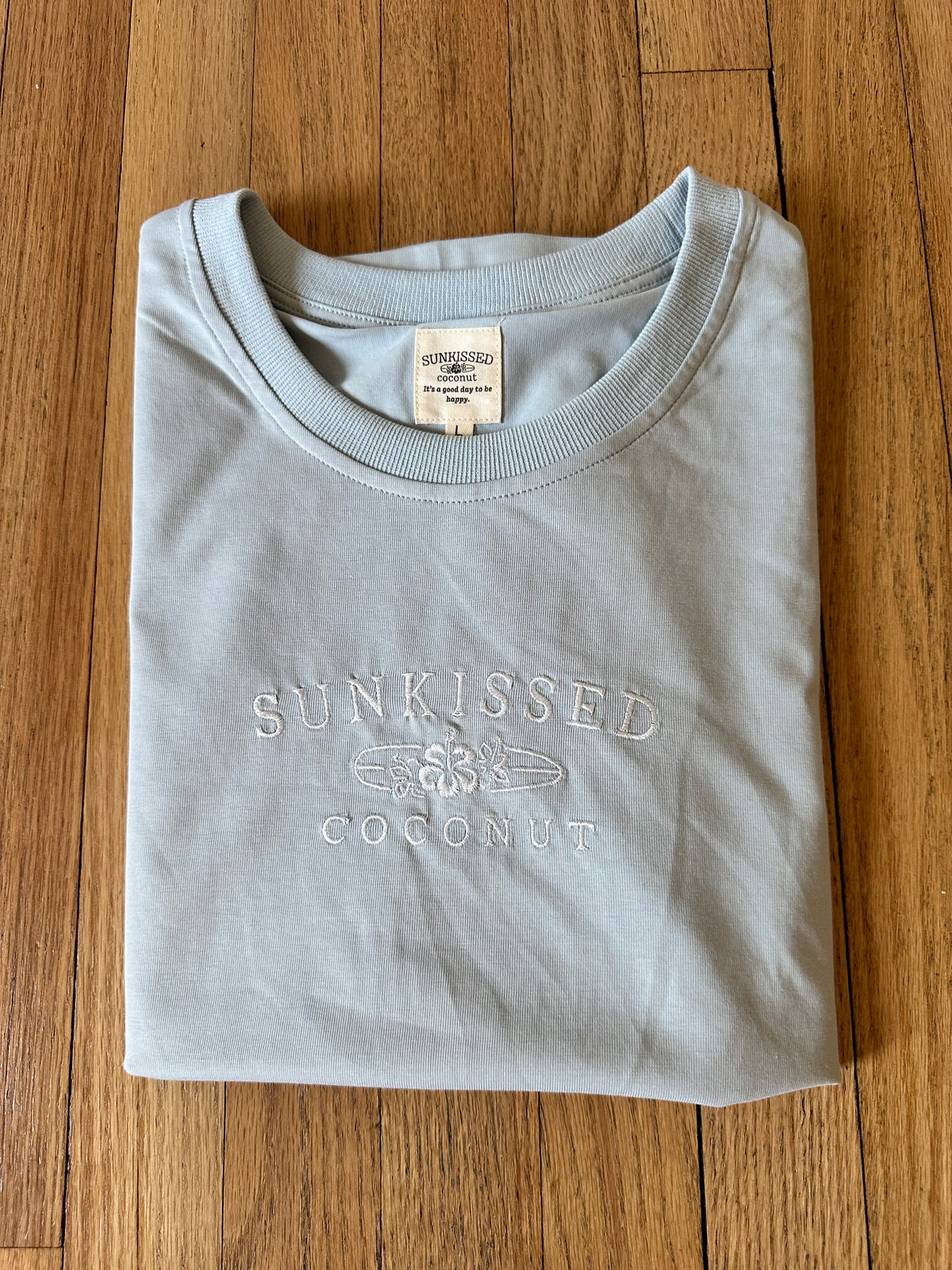Glass Blue Basic Watercolor Cropped Embroider Tee