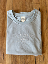 Glass Blue Basic Watercolor Cropped Embroider Tee