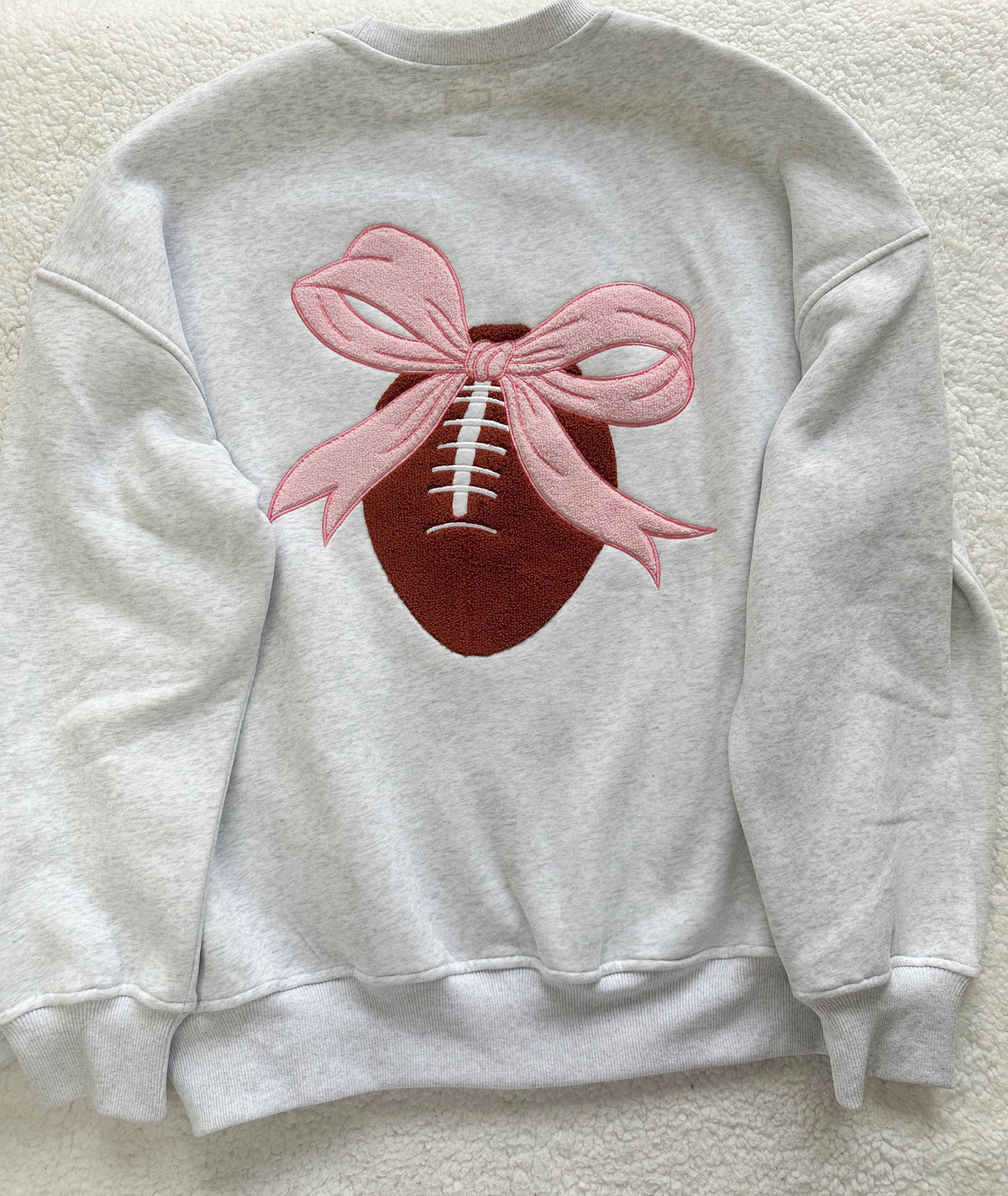 Pearl Grey Pink Bow Football Game Day Embroider Sweatshirt