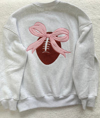 Pearl Grey Pink Bow Football Game Day Embroider Sweatshirt