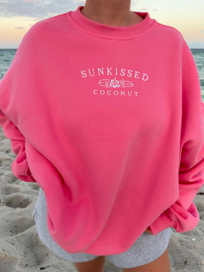 Hibiscus Pink Sunkissedcoconut Embroider Sweatshirt