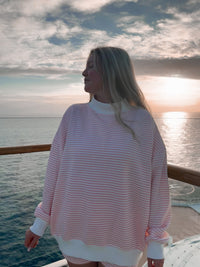 Light Pink and White Big Striped Mockneck Sweatshirt