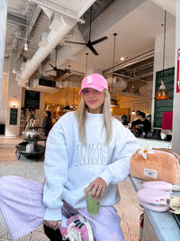Pearl Grey Mockneck Sunkissed Varsity Embroider Sweatshirt