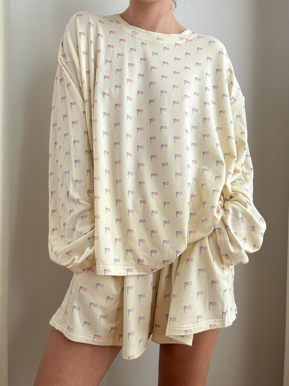Pale Yellow American Flag Pajama Pattern Top