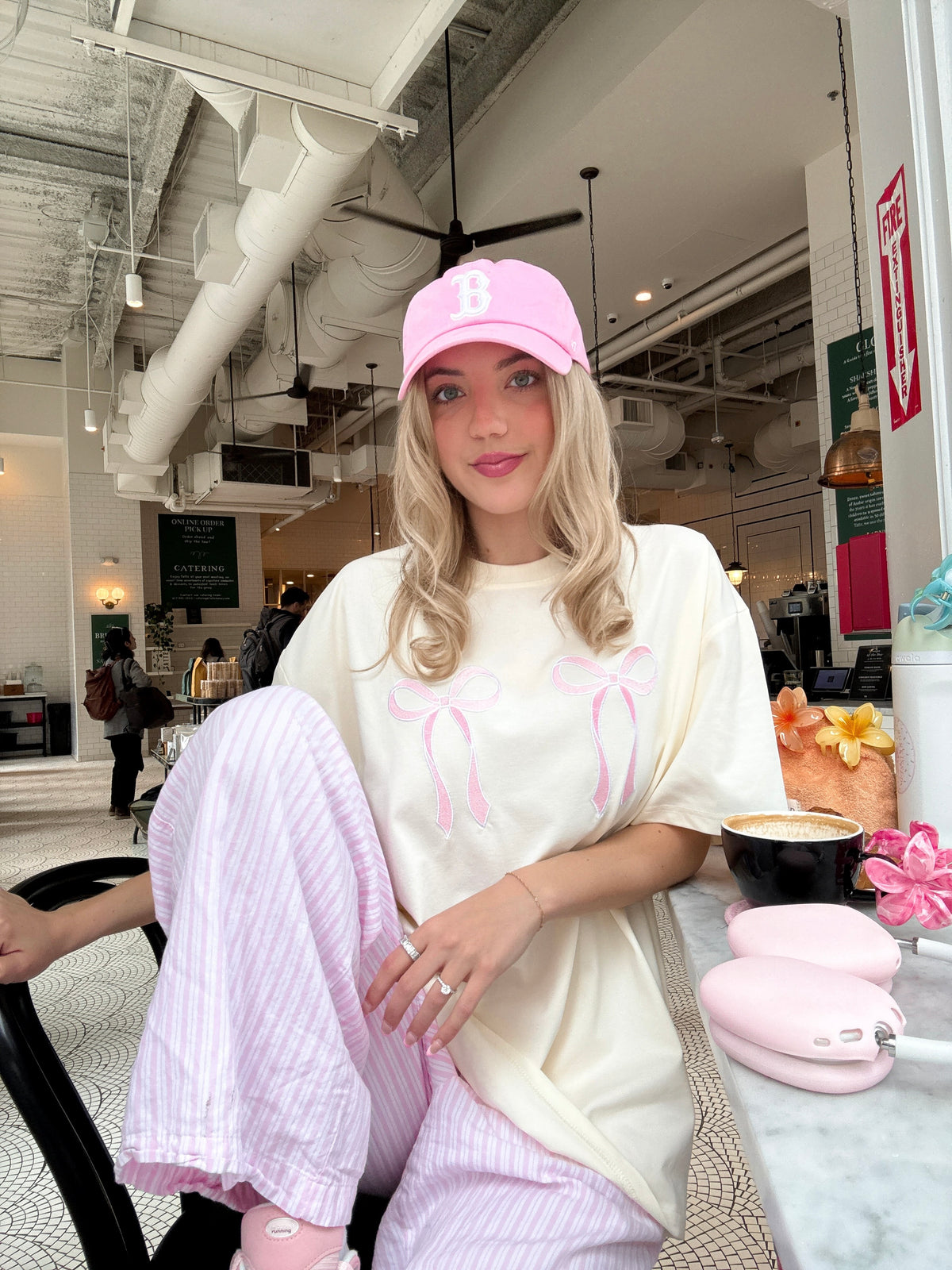 Pink Embroider Bow Tee