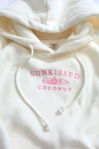 Ivory and Hibiscus Pink Sunkissedcoconut Embroider Hoodie