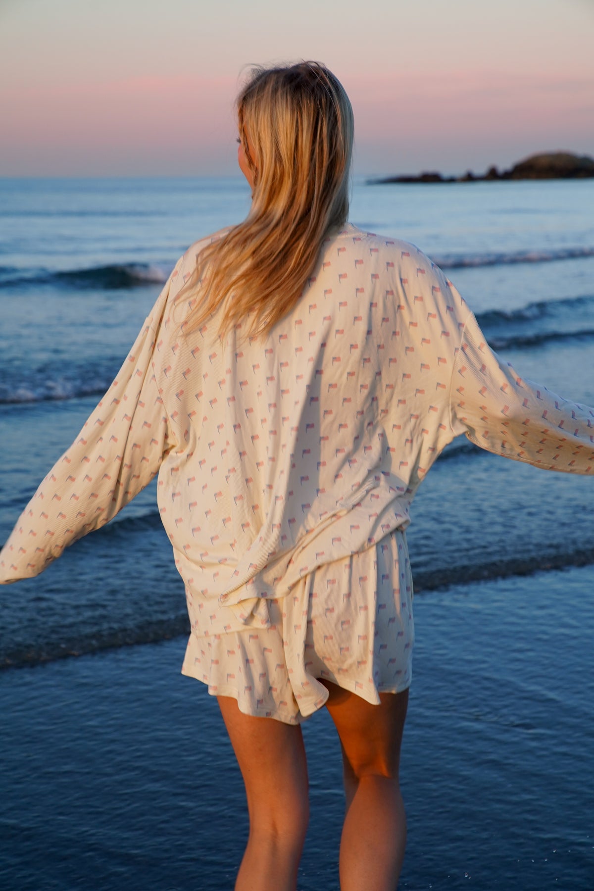 Pale Yellow American Flag Pajama Pattern Top