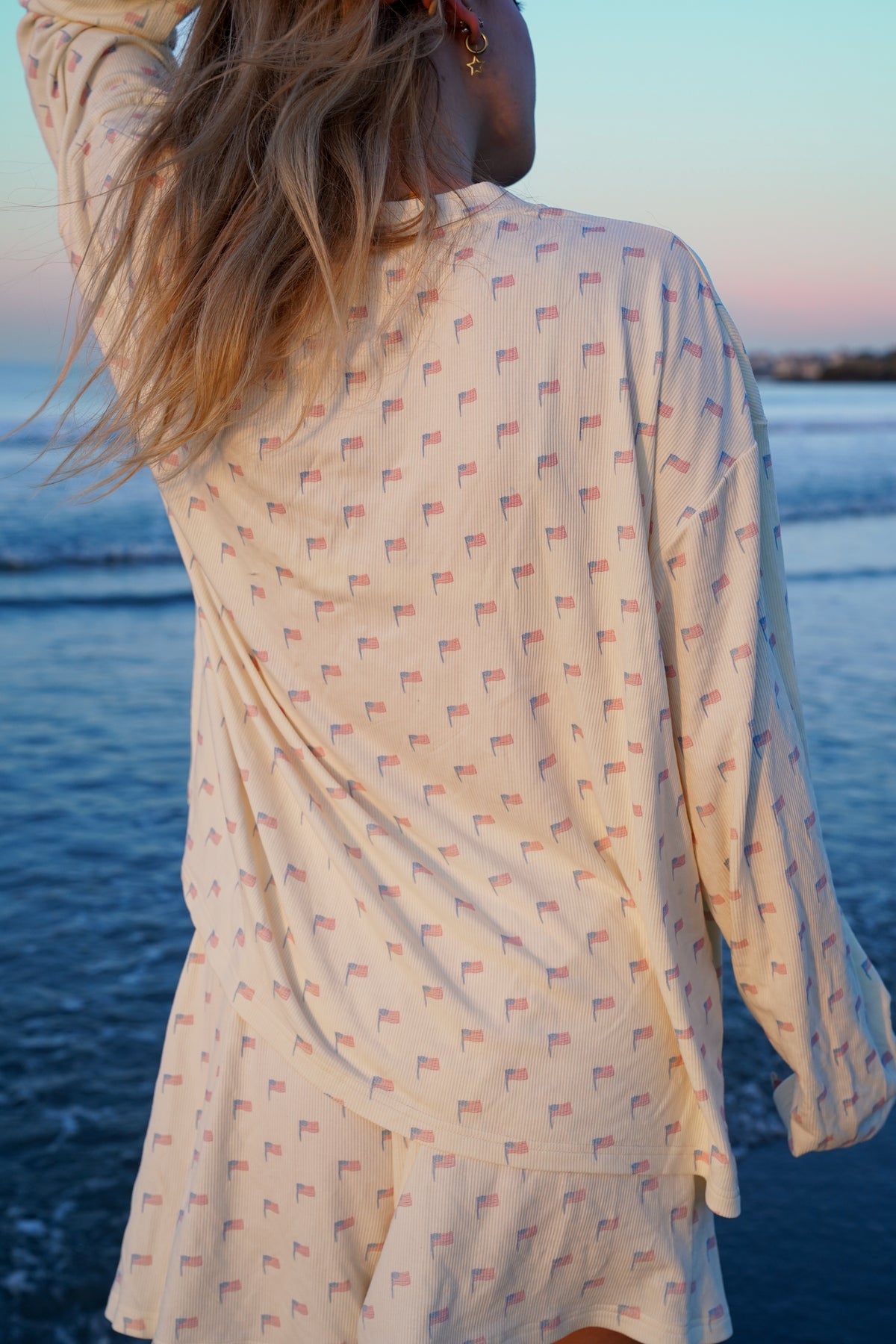 Pale Yellow American Flag Pajama Pattern Top