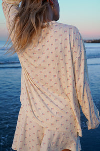 Pale Yellow American Flag Pajama Pattern Top