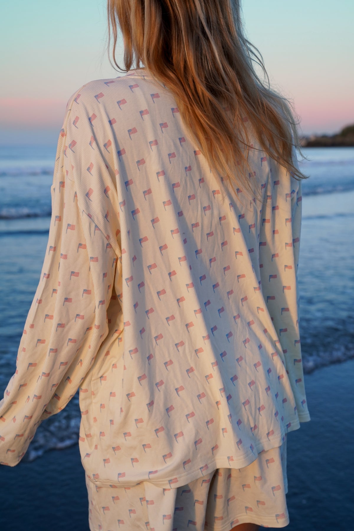 Pale Yellow American Flag Pajama Pattern Top
