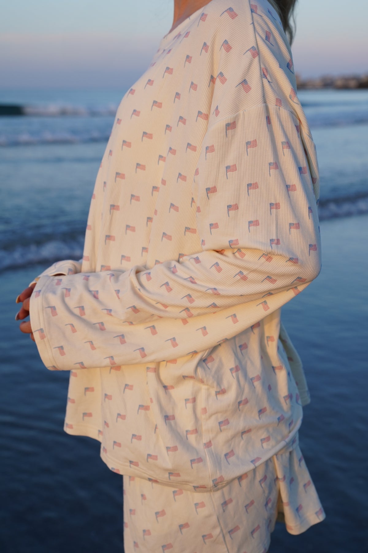Pale Yellow American Flag Pajama Pattern Top