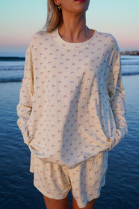Pale Yellow American Flag Pajama Pattern Top