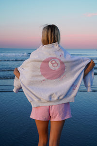 Pearl Grey Lucky You 8 Ball Mockneck Embroider Sweatshirt