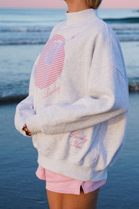 Pearl Grey Lucky You 8 Ball Mockneck Embroider Sweatshirt