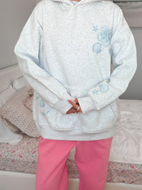 Pearl Grey Tropical Embroider Hoodie