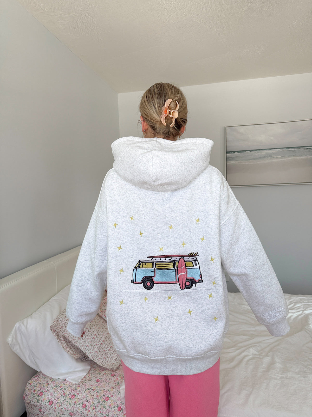 Pearl Grey Embroider Van Star Hoodie