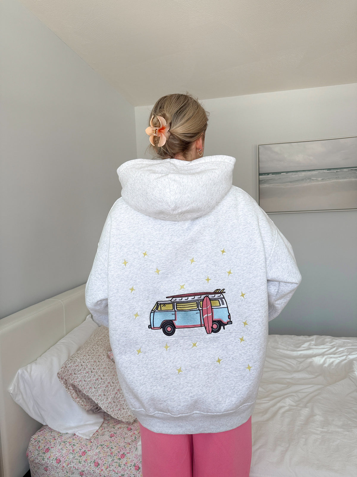 Pearl Grey Embroider Van Star Hoodie