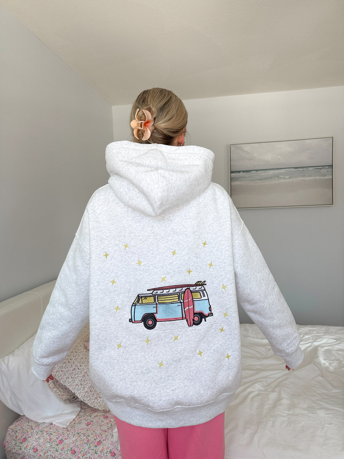 Pearl Grey Embroider Van Star Hoodie